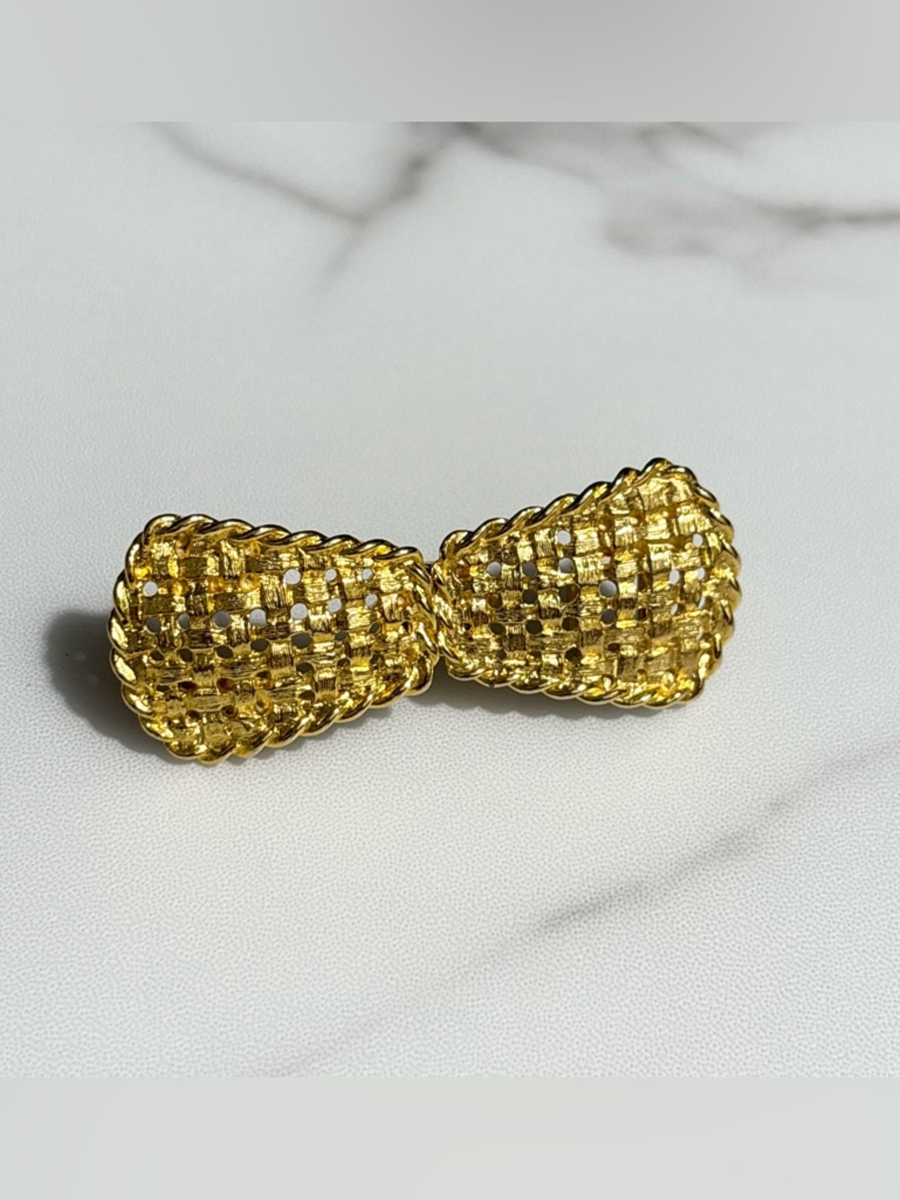 Vintage Gold Tone 2 Piece Interlocking Basket Weave Belt Buckle